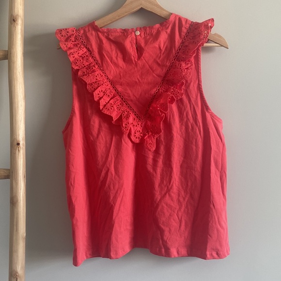 J Crew Red Eyelet Embroidered Tank Top Sz Medium - Picture 4 of 7